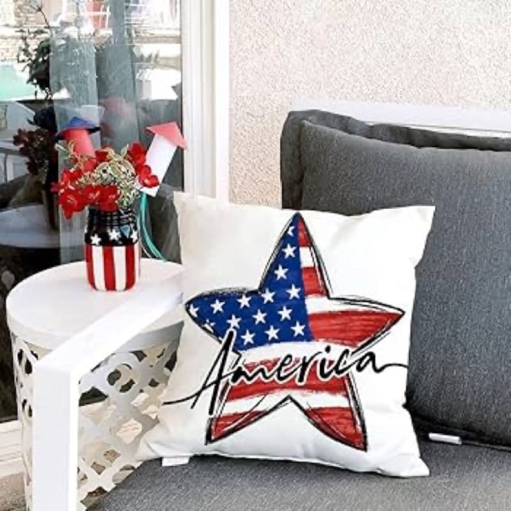 American Flag Star Patriotic Throw Pillow Cover for 4th of July Independence Day - Picture 9 of 16